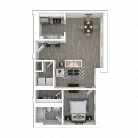 Floor plan for 1 bed, 1 bath, 668 sqft